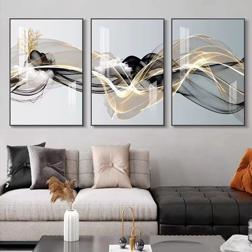 Living room decoration painting, modern simple and elegant sofa background wall painting, bedroom light luxury streamer elk triple crystal porcelain painting