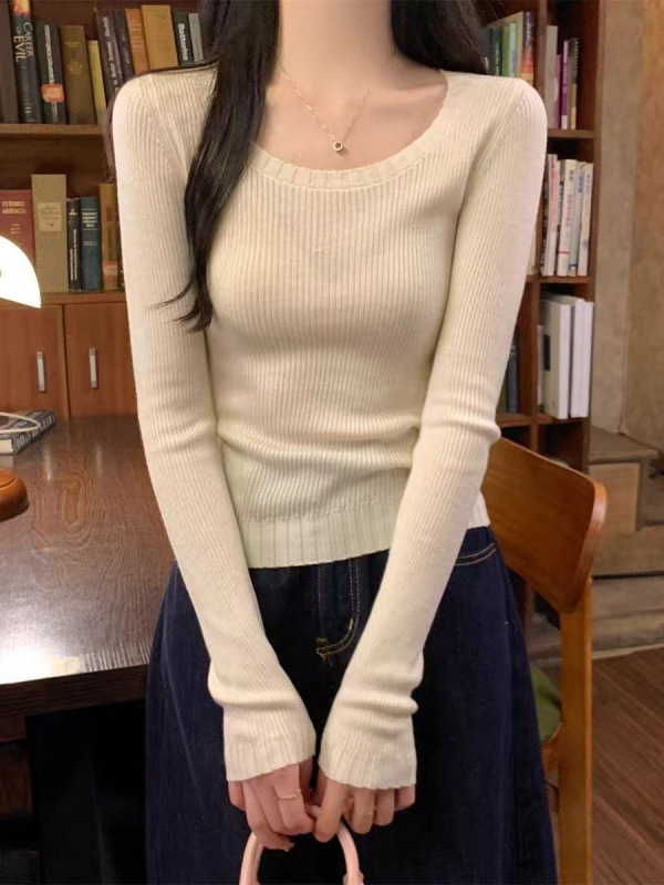 100羊毛衫女圆领修身显瘦打底衫秋冬新款韩系紧身羊绒内搭毛衣|undefined