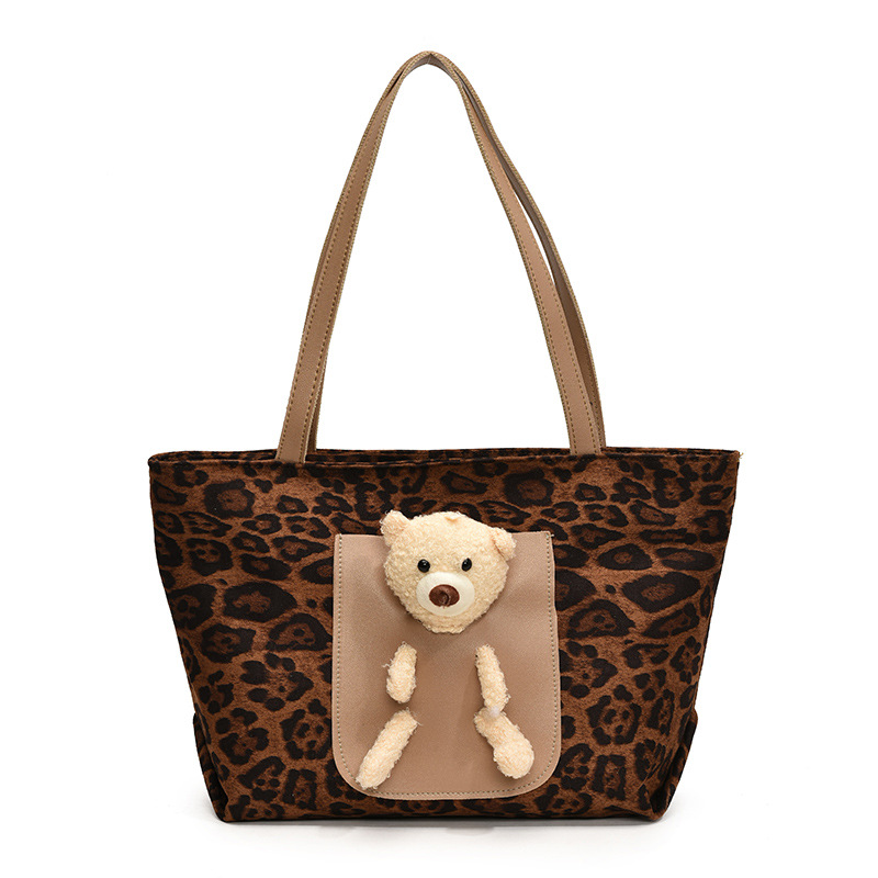 Bolsas de lona de leopardo transfronterizas de gran capacidad para mujeres 2024 nuevo otoño y invierno versátil bolsa de compras de hombro casual bolsa de mano