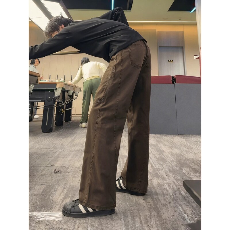 Melard Coffee-Colored Diagonal-Cut Jeans for Men, Summer Heavy-Duty Straight-Leg Work Pants, Vibe Slim-Fit Pants Melard Coffee-Colored Diagonal-Cut Jeans for Men, Summer Heavy-Duty Straight-Leg Work Pants, Vibe Slim-Fit Pants