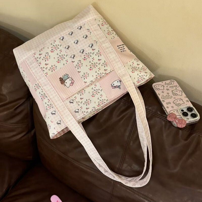 New Korean Style Cute Floral Kitty Splicing Shoulder Bag Satchel Handbag Girly Heart Versatile Commuter Bag New Korean Style Cute Floral Kitty Splicing Shoulder Bag Satchel Handbag Girly Heart Versatile Commuter Bag