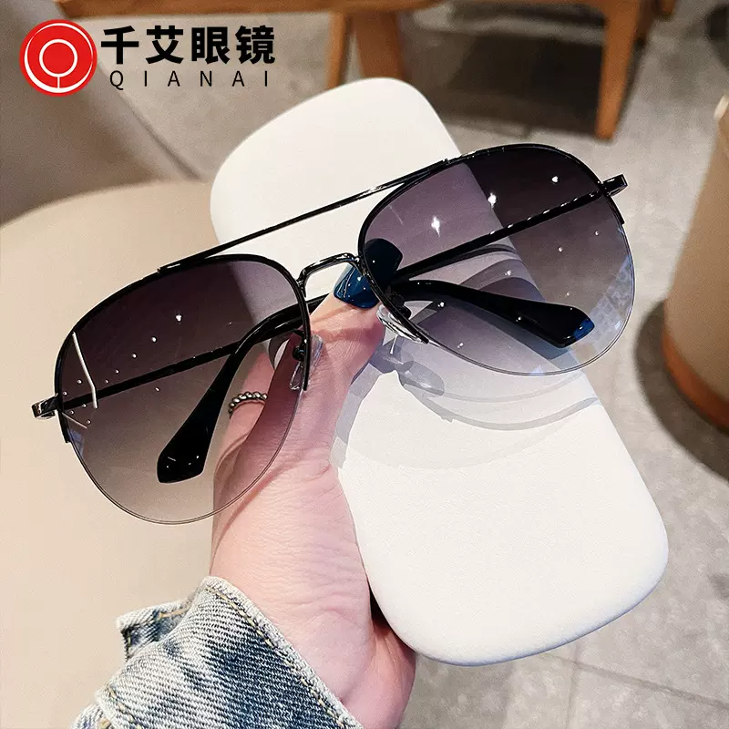 千艾2023新款时尚半框蛤蟆镜 韩版个性飞行员墨镜防紫外线太阳镜