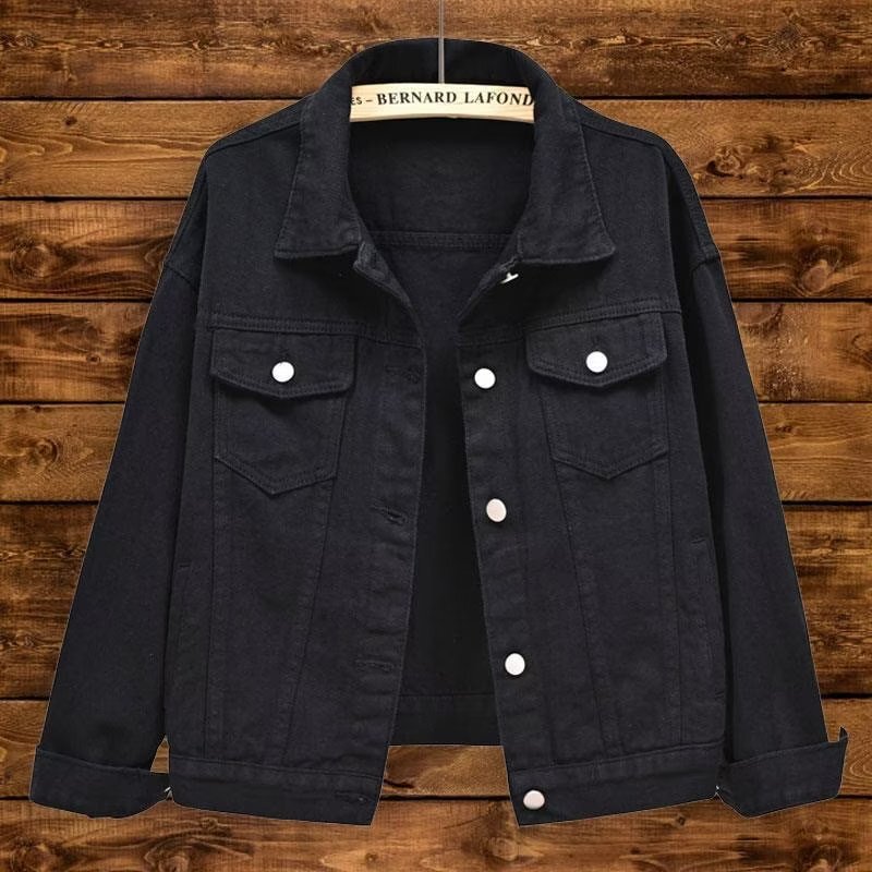 2025 New Spring and Autumn Black Denim Tops Women's Short Loose Korean Style Bf Tops Student Top Cardigan