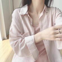 高质量棉麻长袖衬衫女春夏季小众设计感慵懒风宽松防晒衣女装批发