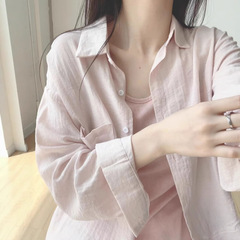 高质量棉麻长袖衬衫女春夏季小众设计感慵懒风宽松防晒衣女装批发