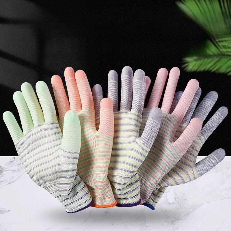 Zebra-pattern coated thin anti-static gardening anti-slip wear-resistant work gloves for electronics factories, practical labor protection gloves