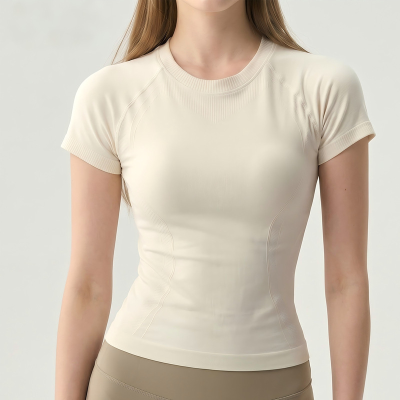 Seamless Fitness Tops for Women, Knitted Slim-Fitting Sweat-Absorbent Breathable Running Training Sports Yoga Wear Short-Sleeved T-Shirt Summer Seamless Fitness Tops for Women, Knitted Slim-Fitting Sweat-Absorbent Breathable Running Training Sports Yoga Wear Short-Sleeved T-Shirt Summer