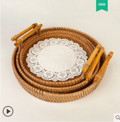 Cesta de desayuno Vietnam hecho a mano de ratán tejido plato de fruta cesta de pan hogar postre bandeja cesta de bambú japonés