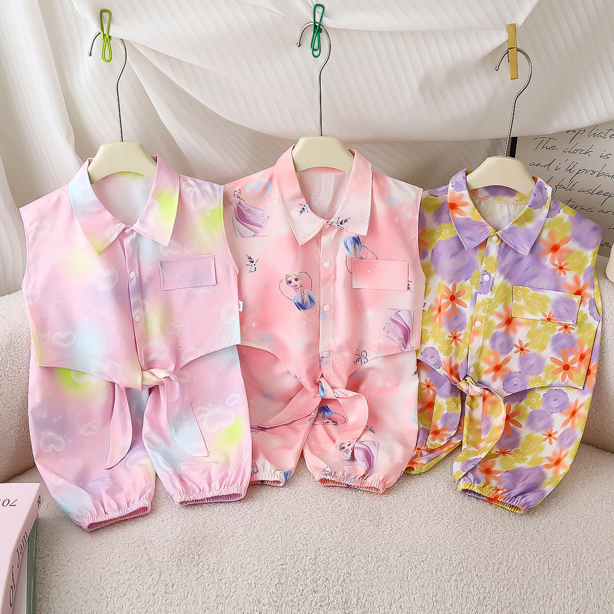 New 2025 Girl's Printed Cool Waistcoat Vest suit Cute Pastoral Style Cool Summer Anti-mosquito Pants Set