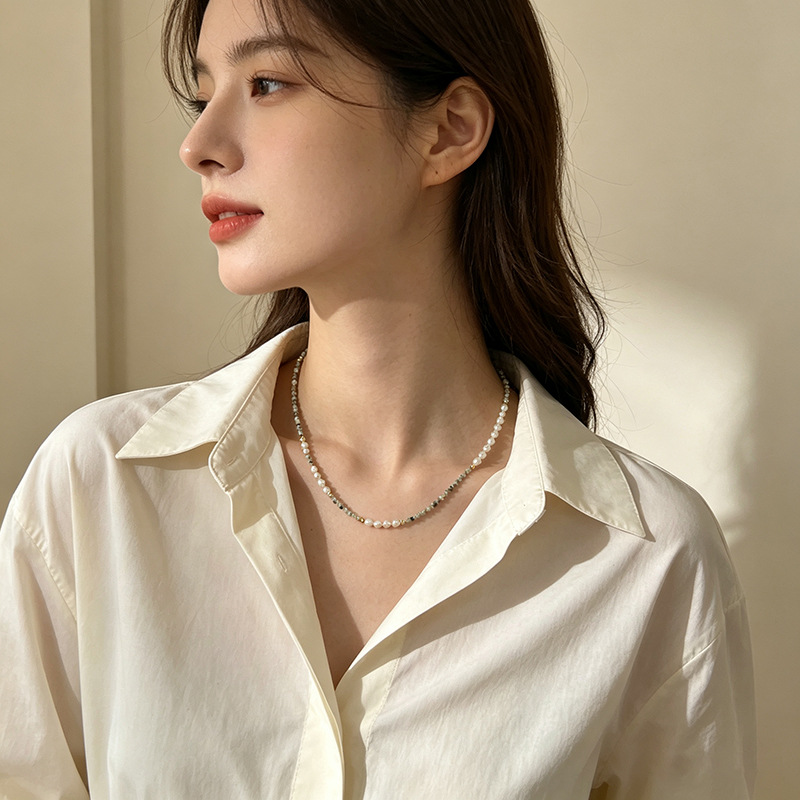 Irregular Baroque Pearl Necklace, Simple Crystal Beaded Collarbone Chain, Niche Versatile Original Design