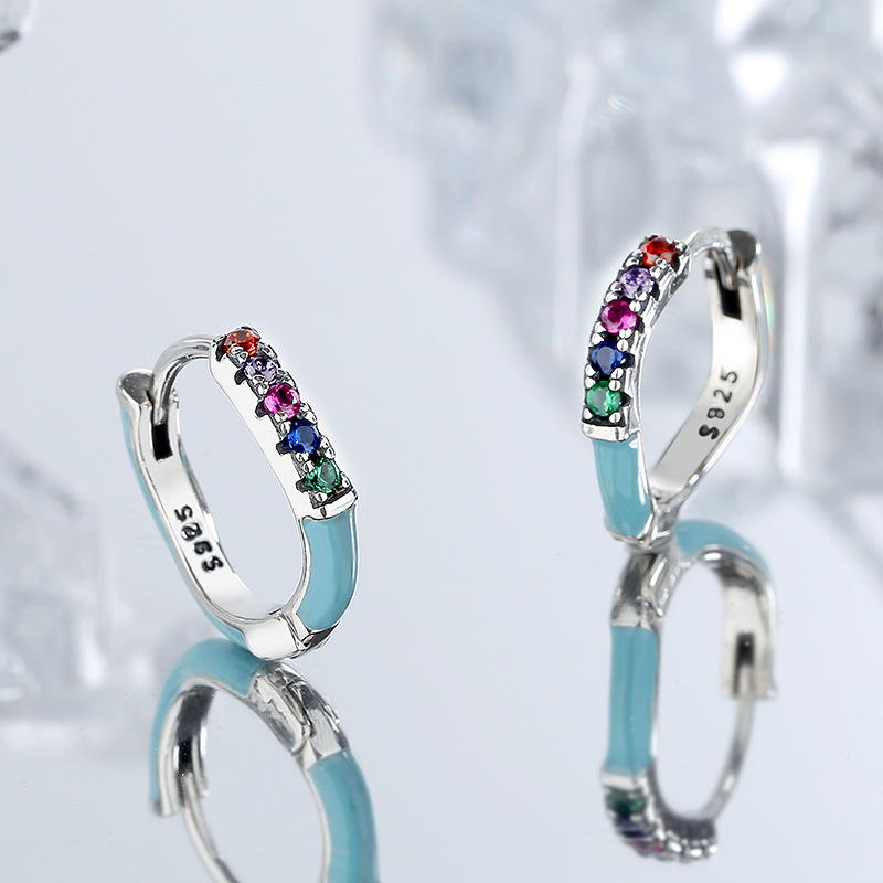 1 Paar Elegant Mehrfarbig Sterling Silber Epoxid Inlay Strasssteine Ohrringe display picture 2