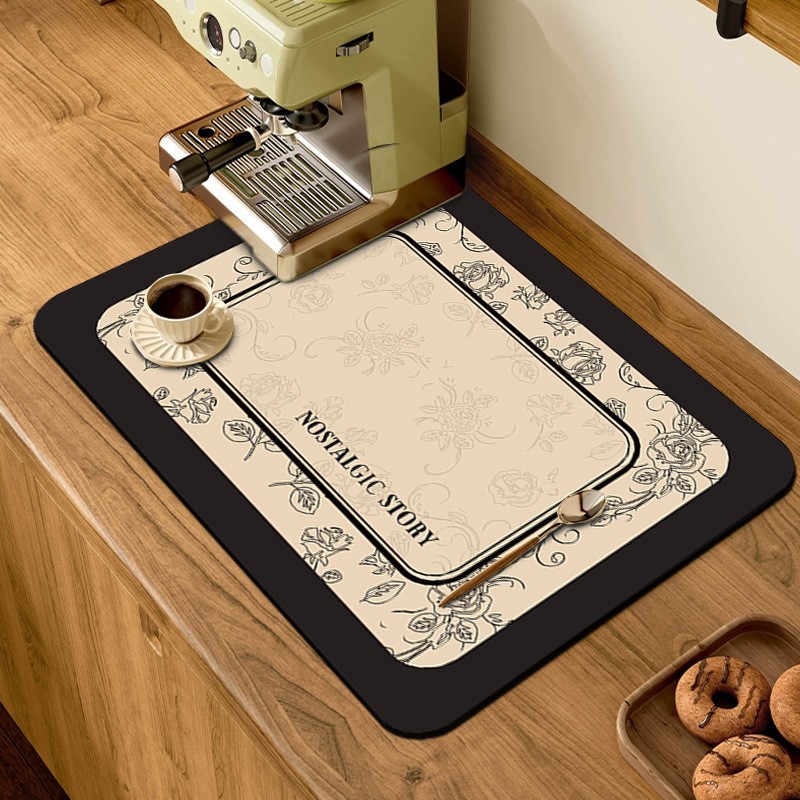American Light Luxury Diatom Mud Style Coffee Machine Drain Mat Household Kitchen Countertop Water Absorbent Quick Drying Factory Direct Sale