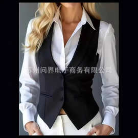 跨境女装马甲背心欧美外贸新款职业装女士西装背心跨境新款女士