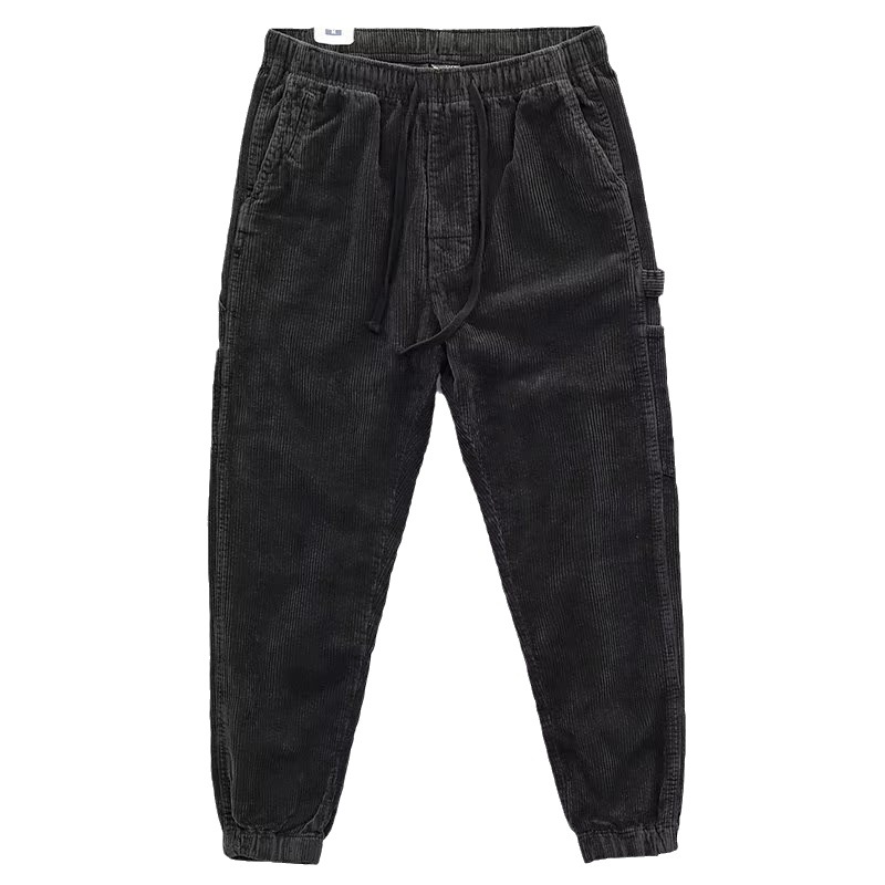 Otoño e invierno europeo y americano Nueva moda micro cintura elástica con cordón ropa de trabajo pantalones atados al tobillo pantalones casuales de pana retro para hombres