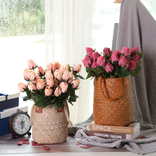 Nordic Straw Woven Flower Basket Portable Woven Basket Ins Home Living Room Piano Leaf Ficus Flower Pot Ornaments Rattan Woven Basket Decoration