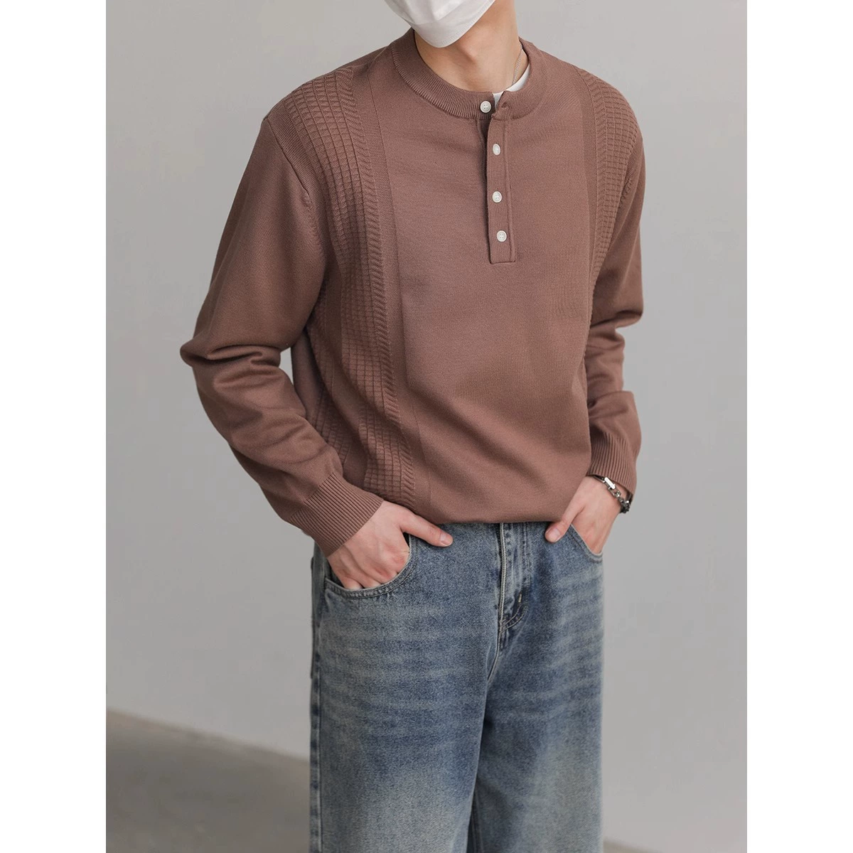 Осенний и зимний новый внутренний топ Корейская версия рубашки с длинными рукавами мужской пуловер свитер тренд