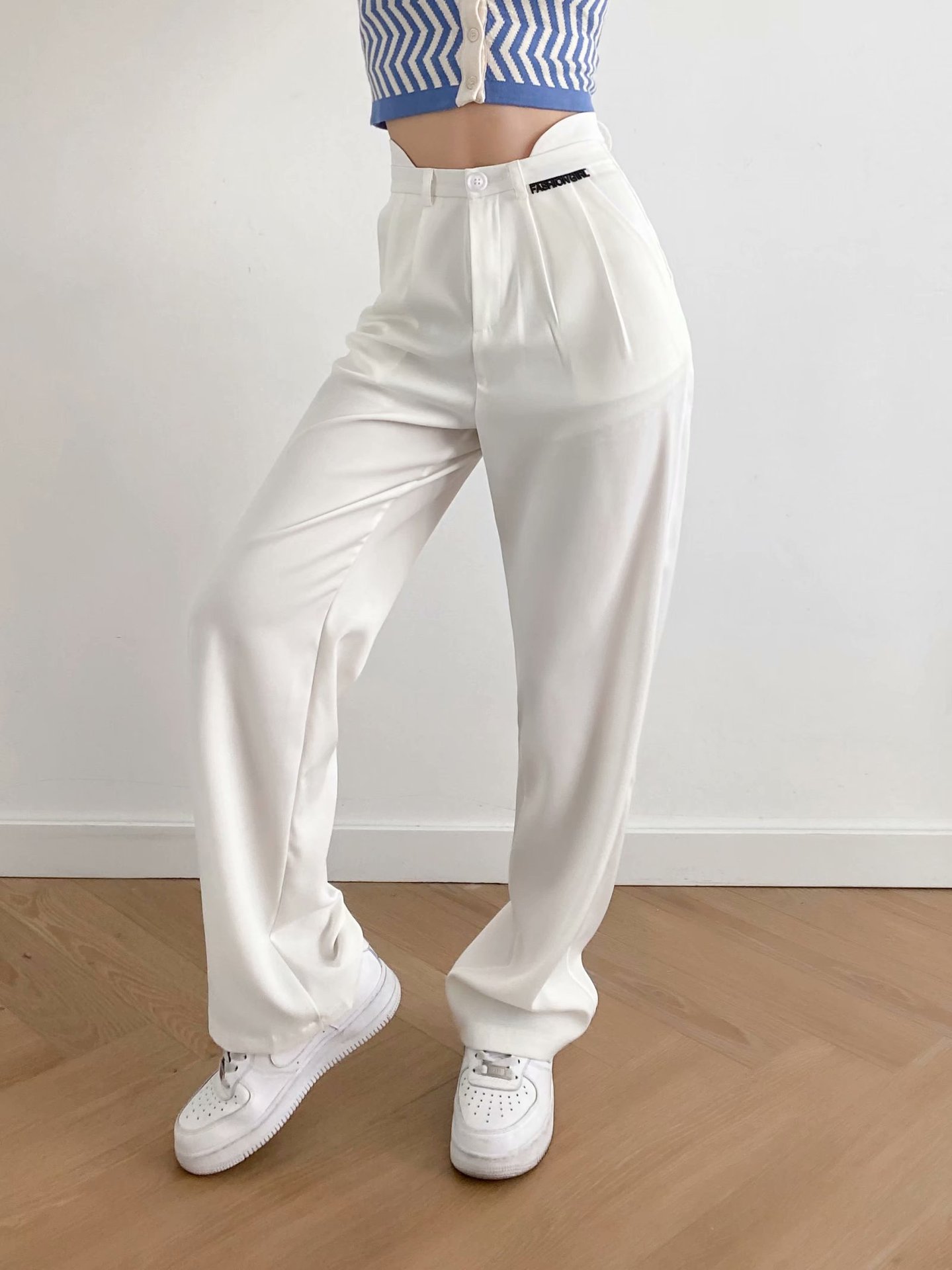 solid color high waist drape loose straight-leg suit pants  NSAM55350