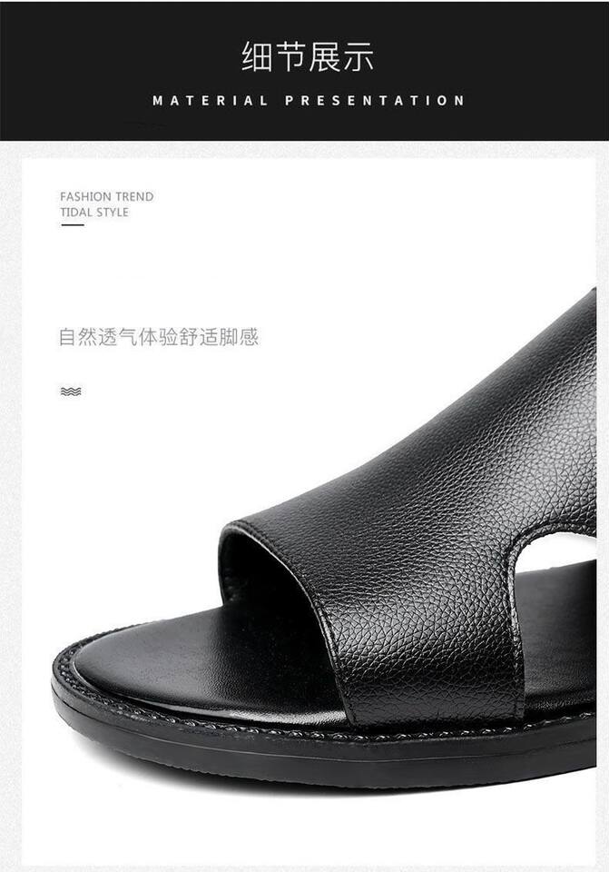 Dép sandal nam da bò thật đế mềm chống trượt kiểu Birkenstock — màu đen chi tiết 7