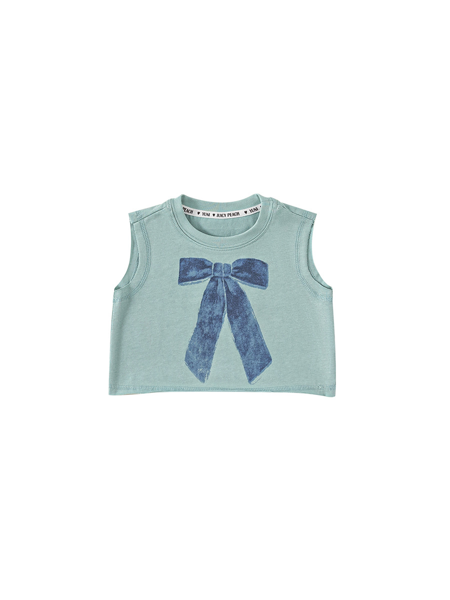 Youbao ropa para niños tops de verano para niñas moda para niños cuello redondo con estampado de lazo en el interior chaleco para niñas