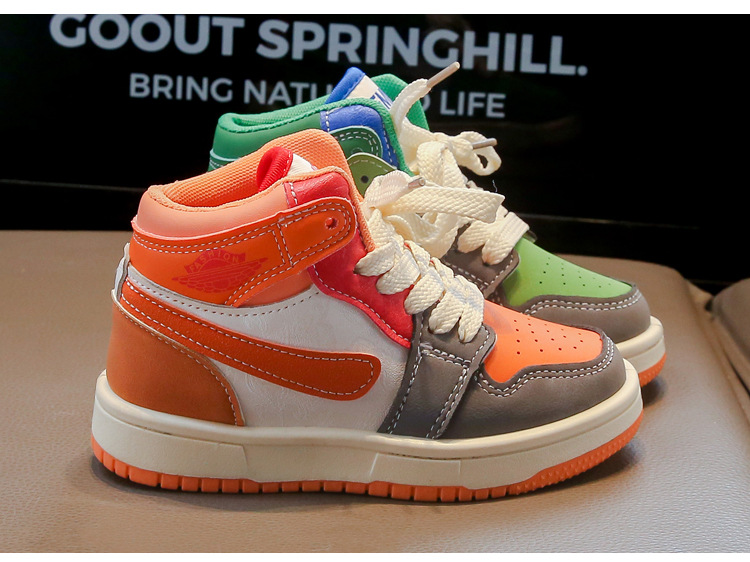 Children's Mid Top Leather Board Sneakers For Girls And Boys_voghion.com