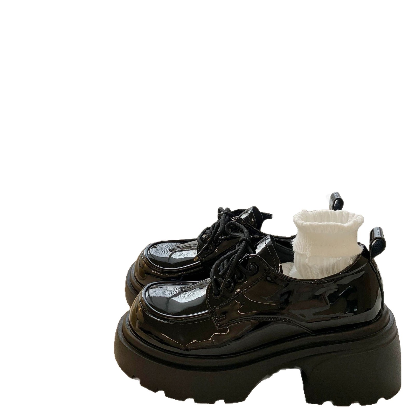 Aumento de altura negro versátil zapatos de cuero 2025 primavera y otoño nuevos lazos jk estilo británico retro zapatos de tacones gruesos