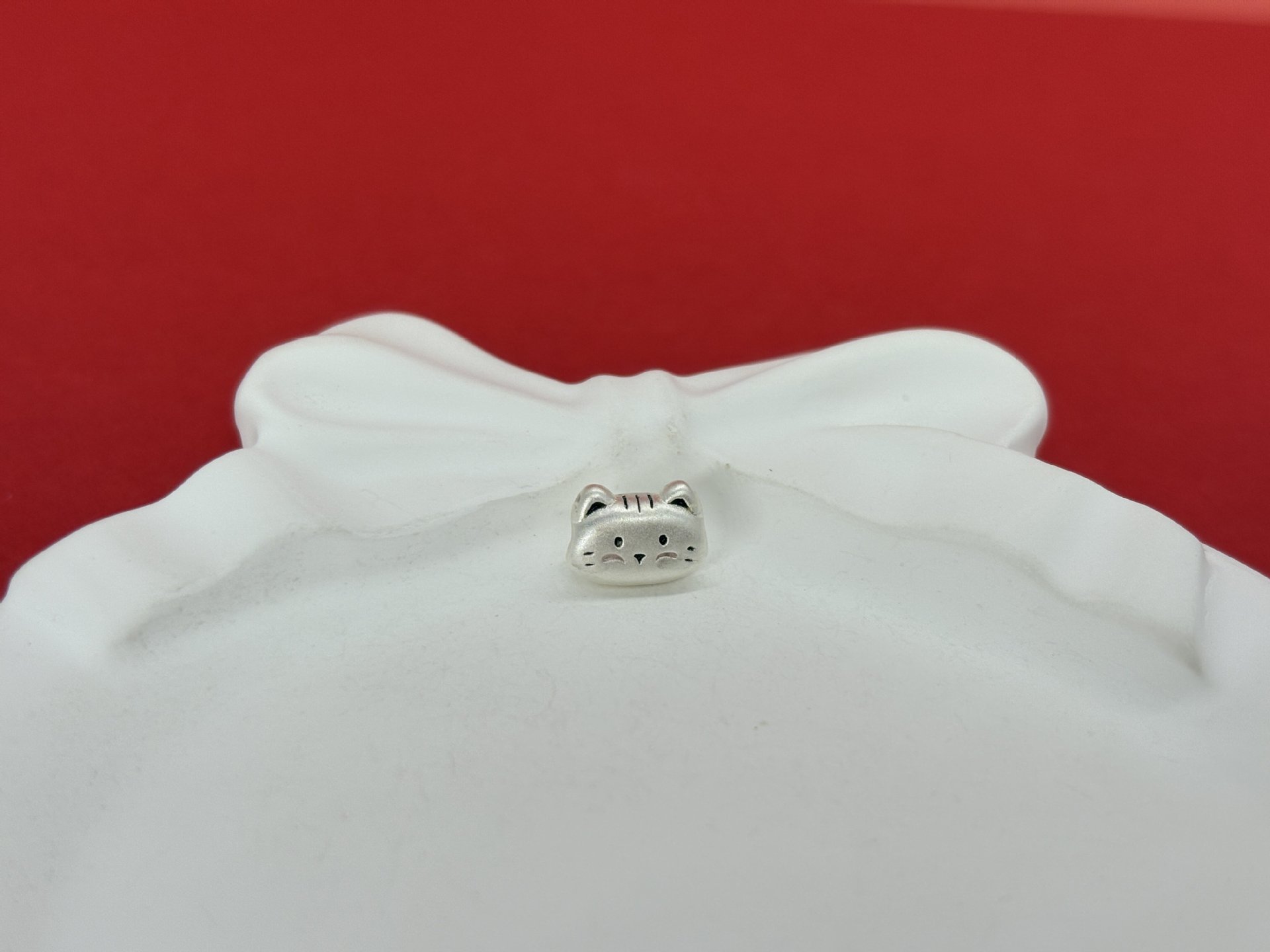 999 Pure Silver Cartoon Baguette Cat Beads Cute Accessories Handmade DIY Braided Rope Accessories Bracelet Spacer Beads