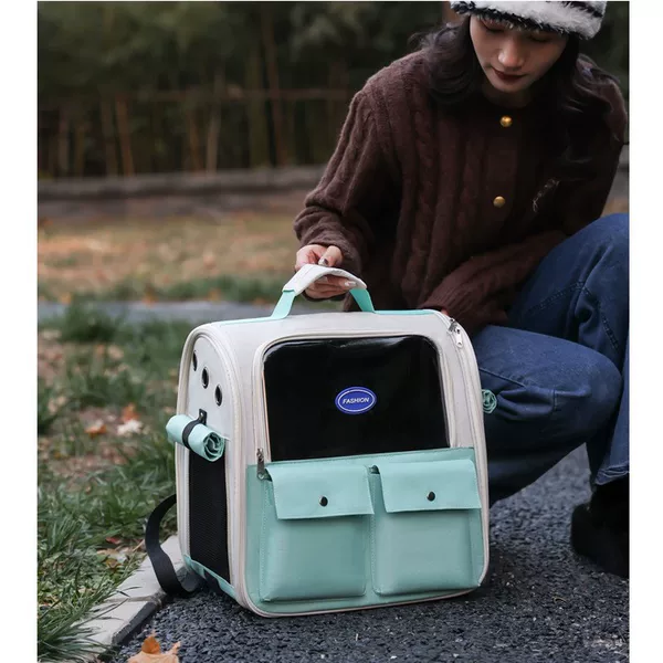 New wholesale double-shoulder pet backpack, large space, breathable, comfortable, versatile, simple, with roll-up design for pet storage