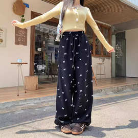蝴蝶结印花运动裤女秋季2026新款宽松显瘦束脚卫裤高腰休闲阔腿裤