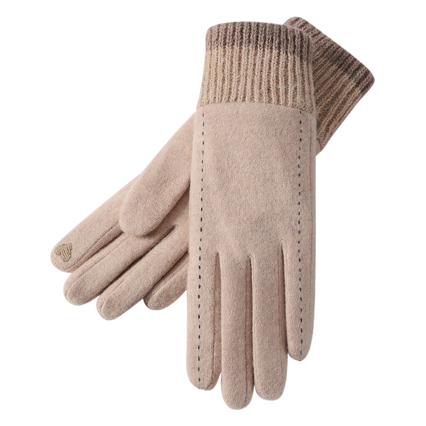 Nueva Cachemira de invierno guantes de las mujeres al aire libre ciclismo a prueba de viento forrado de lana caliente guantes de pantalla táctil de punto de la muñeca boca DY47