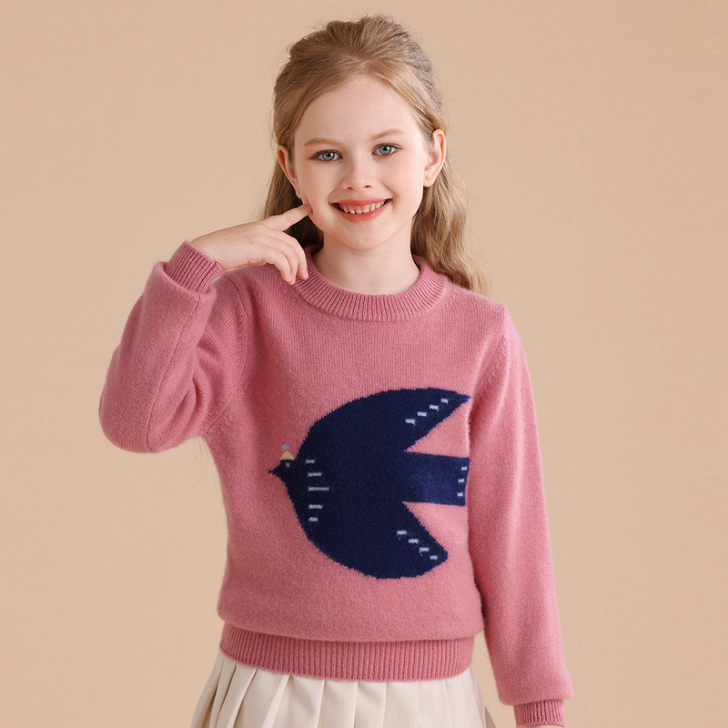 Girls' cashmere sweater, new autumn and winter style, Korean fashion cartoon sweater, baby round neck, versatile top.