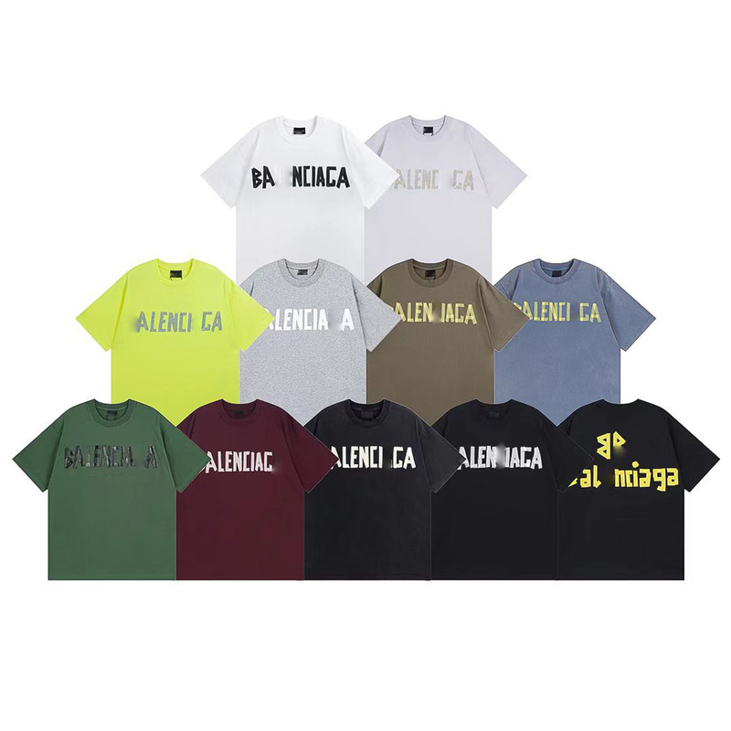 Paris High Version B Home Short-sleeved Spring and Summer New Tape Pulp Printing Retired Clothes Washed and Worsted Old Men's and Women's T-Shirts Paris High Version B Home Short-sleeved Spring and Summer New Tape Pulp Printing Retired Clothes Washed and Worsted Old Men's and Women's T-Shirts