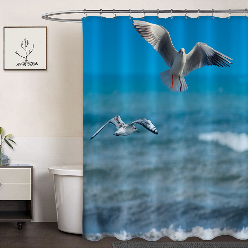 Cortina de ducha de poliéster impresa con hebilla de cortina de ducha de plástico baño cuarto de baño cortina de partición impermeable a prueba de moho