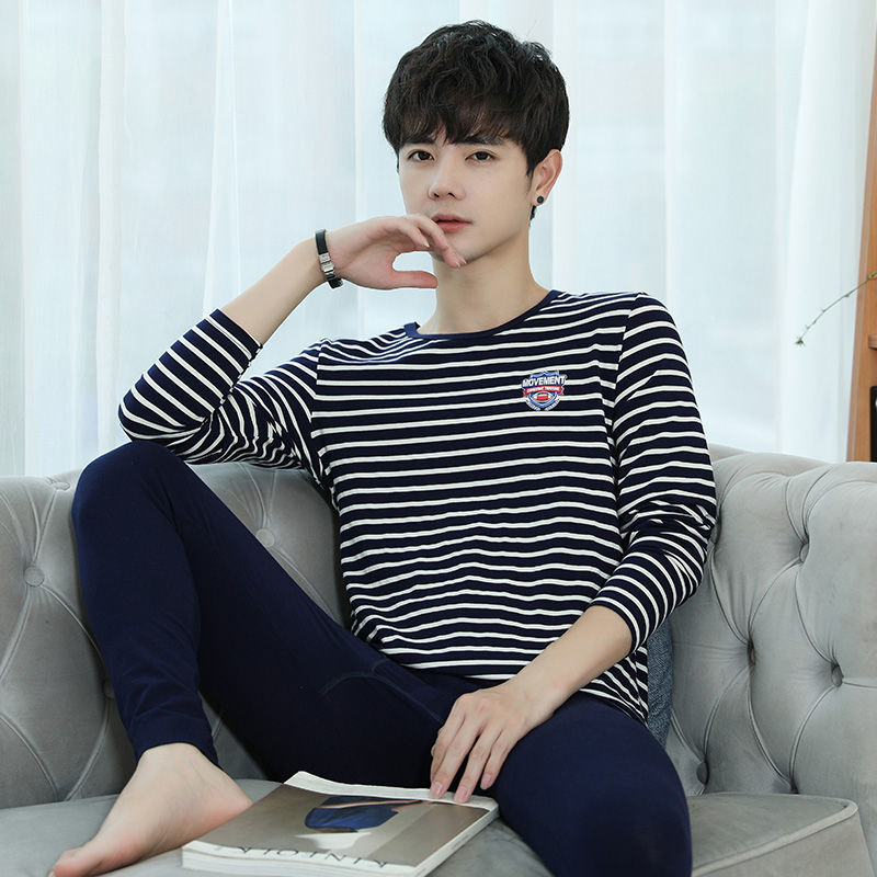 남자 중고생 면 스웨터 남자 면 남자 열 속옷 청소년 면 가을 옷과 긴 바지 정장