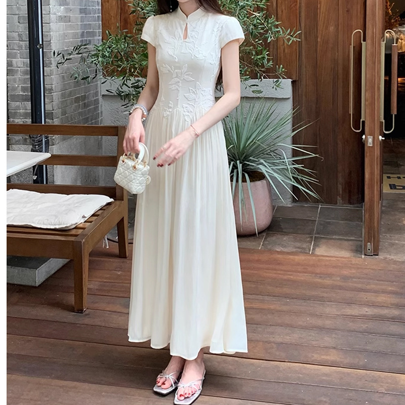 ZHOYUE [雲紗刺繍影] 新中国風植毛スプライシング改良チャイナドレス中空ドレス半円襟|undefined