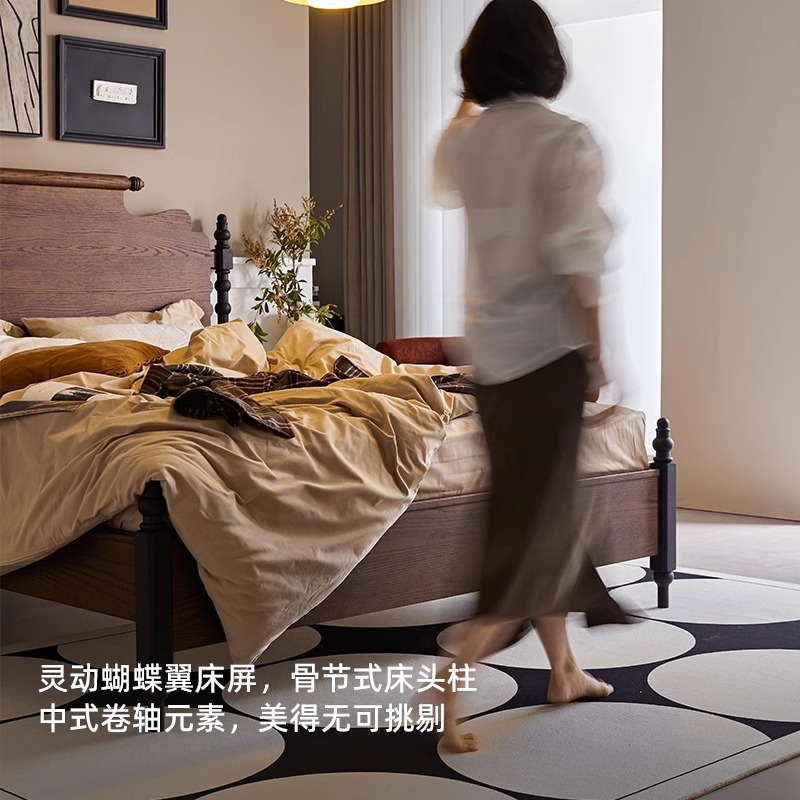 Cama de madera maciza estilo medieval Cama Retro francesa Cama Edwardian Cama medieval Americana Doble Dormitorio de madera maciza Muebles de madera de cera