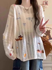 2025新款夏日ootd穿搭长袖t恤上衣女夏季宽松慵懒风薄款防晒罩衫