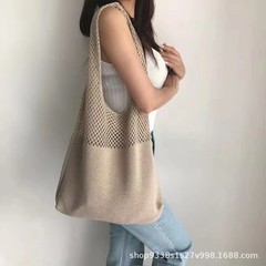 アマゾンクロスボーダー韓網潮流ポリエステルレトロ透かし編み大容量編み斜めショルダーバッグ手提げ