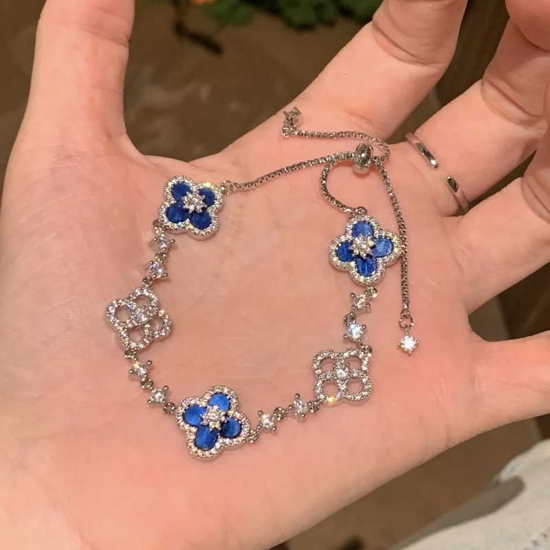 锆石菱形花朵镂空可调节手链小众轻奢高级感手环绝美氛围感手饰女|undefined