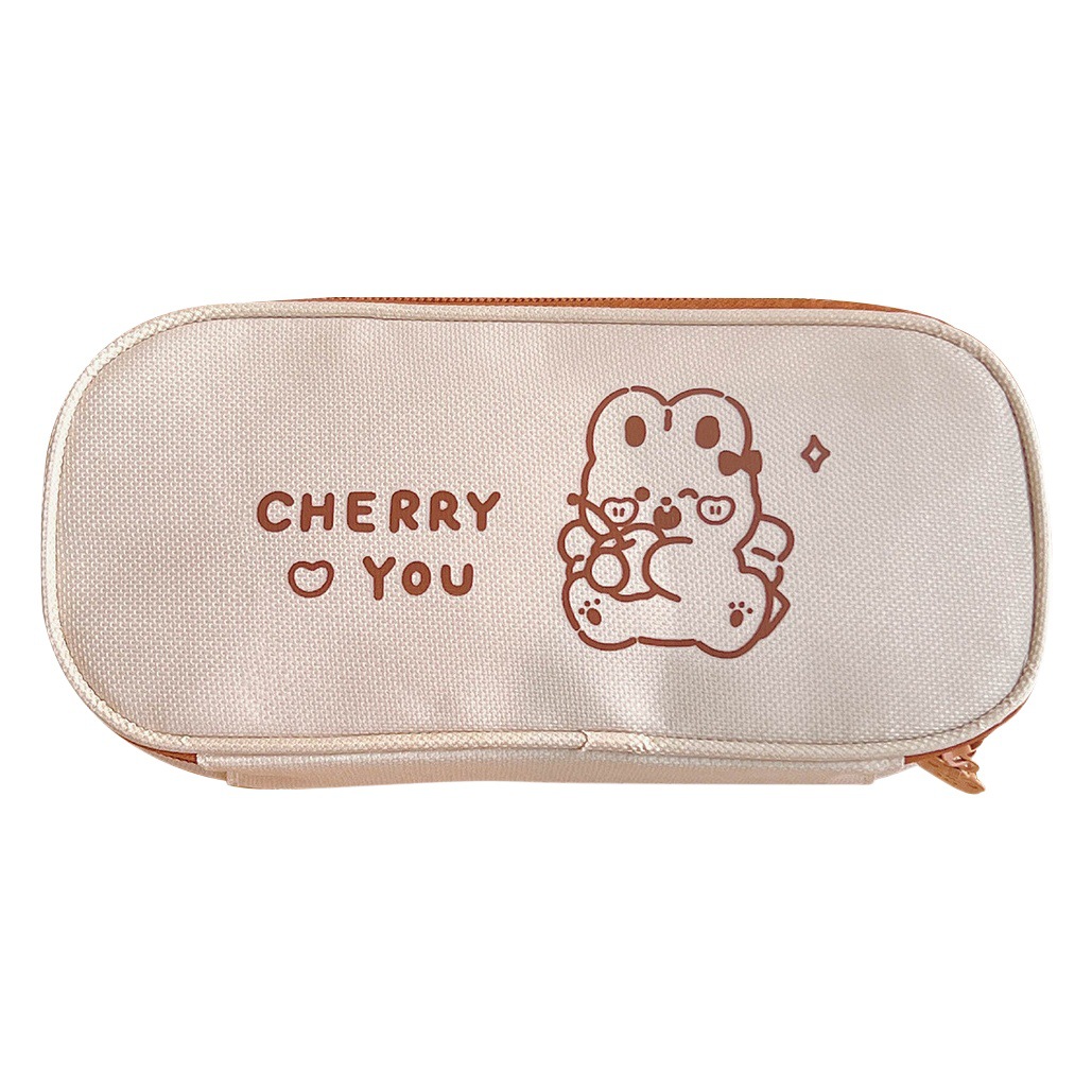 Diseño original lindo perro de dibujos animados lápiz caso ins estilo estudiante leche marrón multi-capa de gran capacidad bolsa de papelería de lona