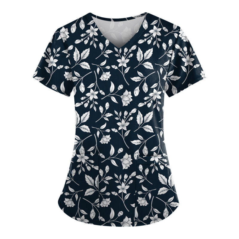 2026 Amazon Wish Aliexpress Cross-Border European and American Urban Casual Fashion Printed Casual V-Neck Nursing Uniform for Women