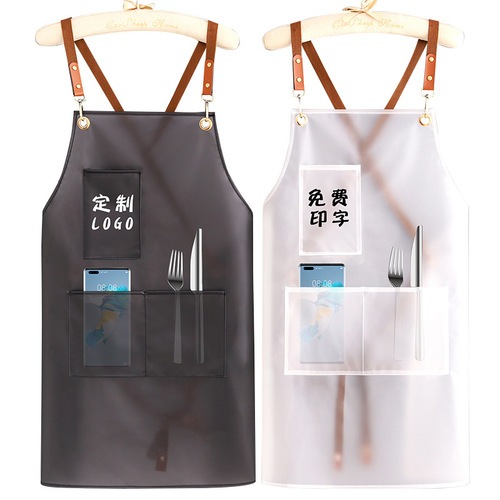 New style transparent no-wash TPU waterproof apron with logo printing aquatic products and catering special work clothes for women's kitchen and home use