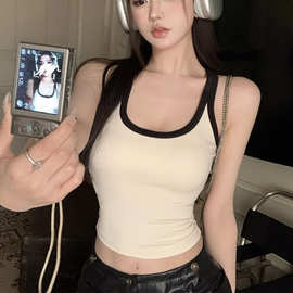 纯欲辣妹咖色U领工字吊带背心女夏美式收腰短款运动美背上衣其他