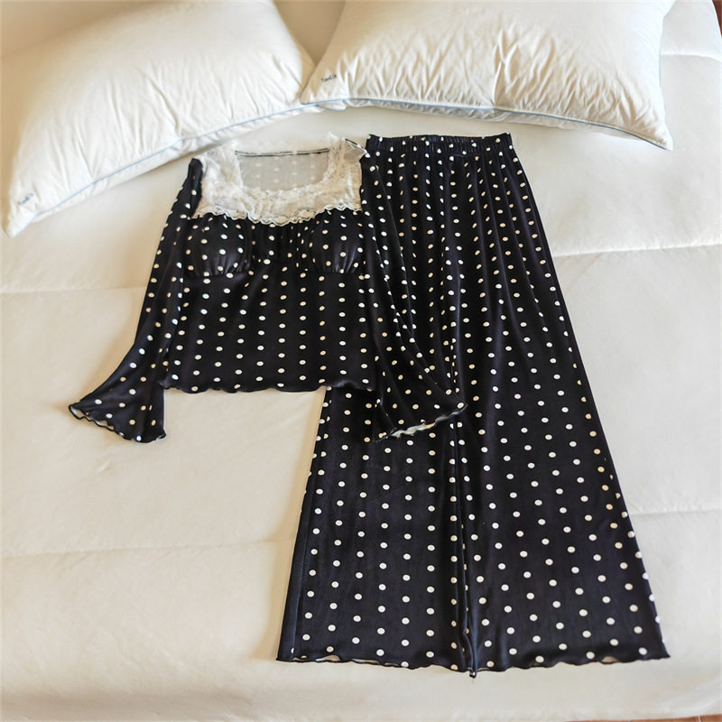 8642#(가슴 패드 포함) 슈트 블랙 도트 아일랜드 벨벳