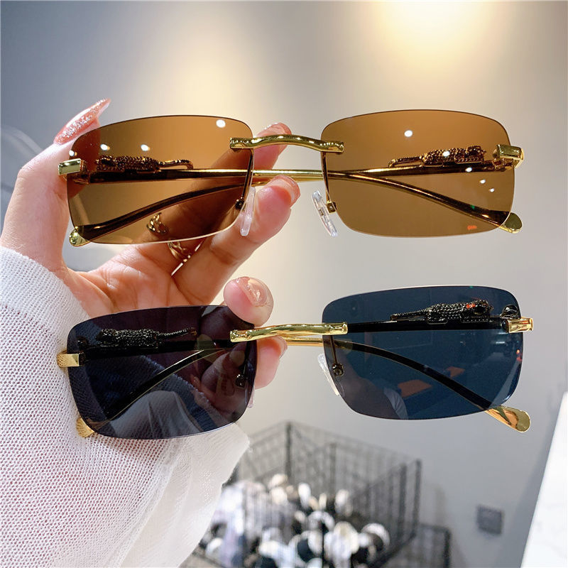 Modische Eckige Randlose Sonnenbrille Für Damen Und Herren_voghion.com