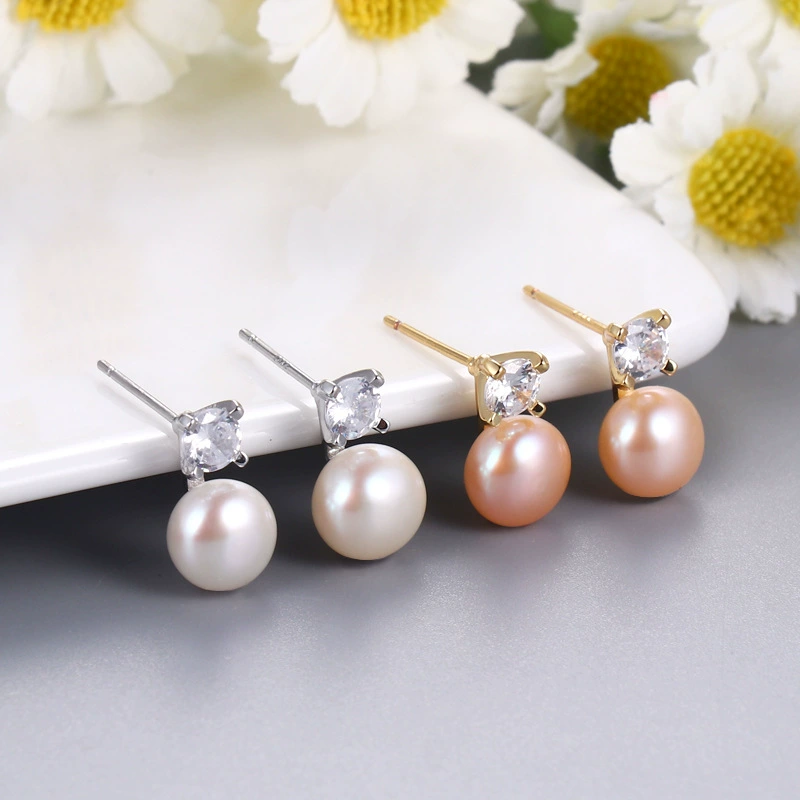 Серьги-гвоздики в корейском стиле с пресноводным жемчугом, модные, простые, свежие, популярные в интернете, с одним бриллиантом на четырех крапанах, для женщин, без камня.