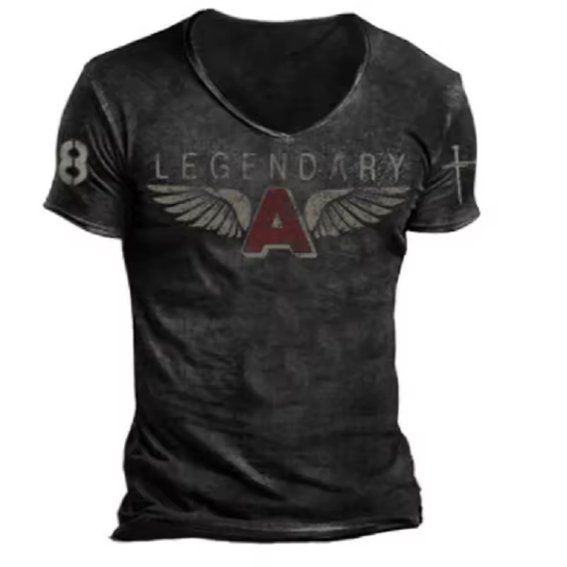 Camiseta de cuello redondo de manga corta transpirable de malla suelta de verano de los hombres con estampado 3D con estampado de lema retro clásico