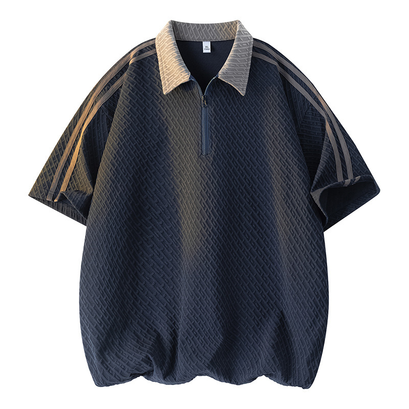 Polo Shirt Summer New Style Jacquard Short-Sleeve T-Shirt for Men, Color-Block Knit Turn-Down Collar, Loose Half-Sleeve Polo Shirt, Thin Short-Sleeve Polo Shirt Summer New Style Jacquard Short-Sleeve T-Shirt for Men, Color-Block Knit Turn-Down Collar, Loose Half-Sleeve Polo Shirt, Thin Short-Sleeve