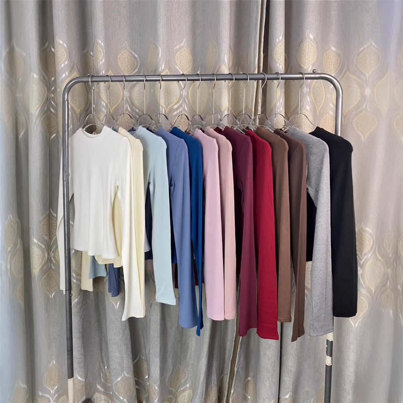 New Kardashian Zhao Lusi Style Cotton Jersey Tight Ribbed Base Shirt Long-Sleeve T-Shirt