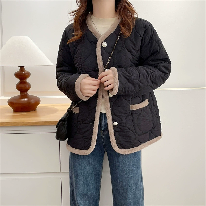 Demi-season fleece small down jacket, Chanel style, fitted, increased thickness