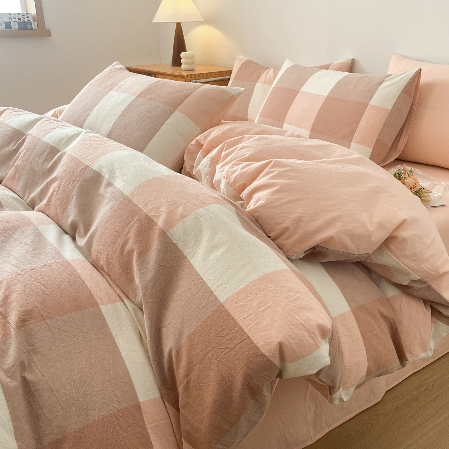 Algodón simple cuadrícula set de cuatro piezas 100 algodón completo 2025 nuevo set de sábanas domésticas de tres piezas colcha de algodón 4